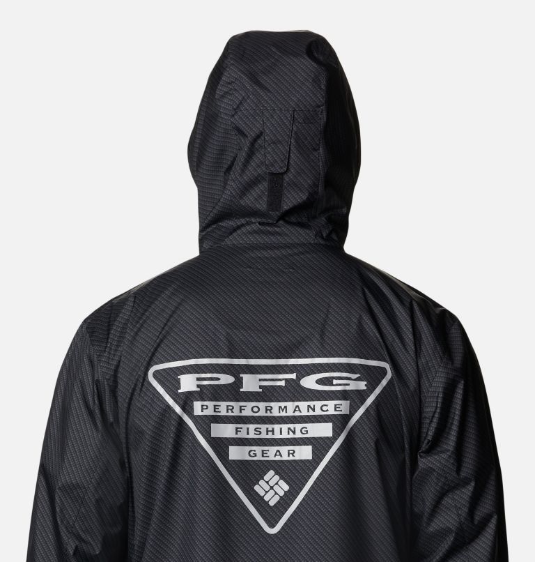 Men's PFG Terminal Tackle Rain Shell Jacket, Color: Black Carbon Fiber Print