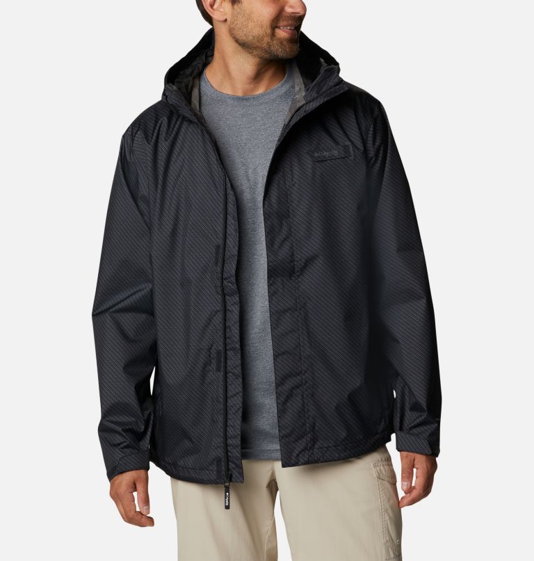 Men's PFG Terminal Tackle Rain Shell Jacket, Color: Black Carbon Fiber Print