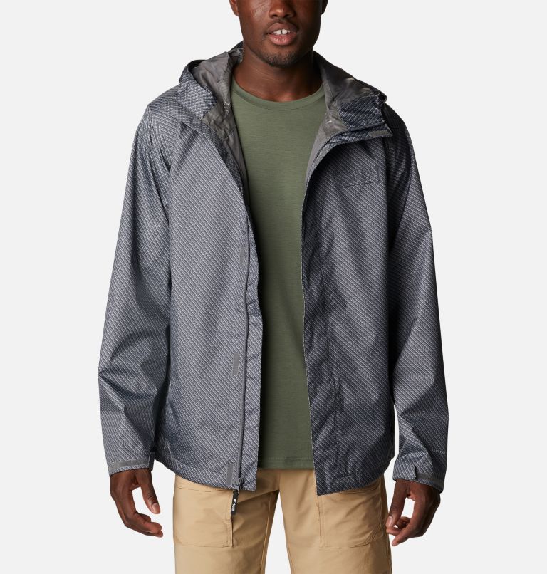 Men's PFG Terminal Tackle Rain Shell Jacket, Color: City Grey Carbon Fiber Print