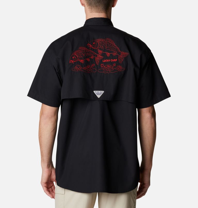 Thumbnail: Men's Bonehead Icon Short Sleeve Shirt, Color: Black, Lucky Carp Graphic, image 1