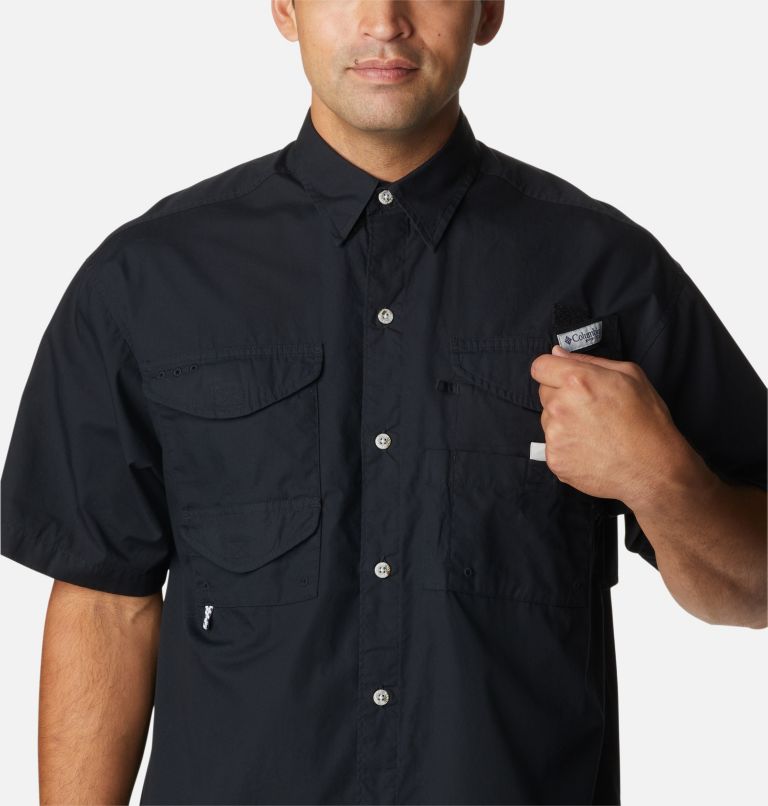 Men's Bonehead Icon Short Sleeve Shirt, Color: Black, USA Fish Flag Graphic, image 4