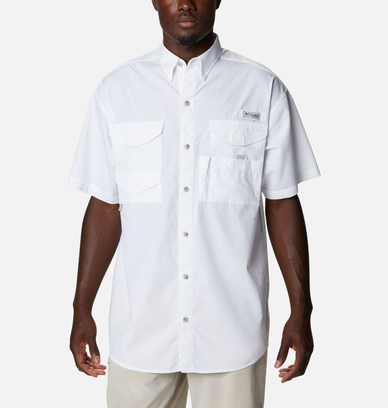 Thumbnail: Men's Bonehead Icon Short Sleeve Shirt, Color: White, USA Fish Flag Graphic, image 2