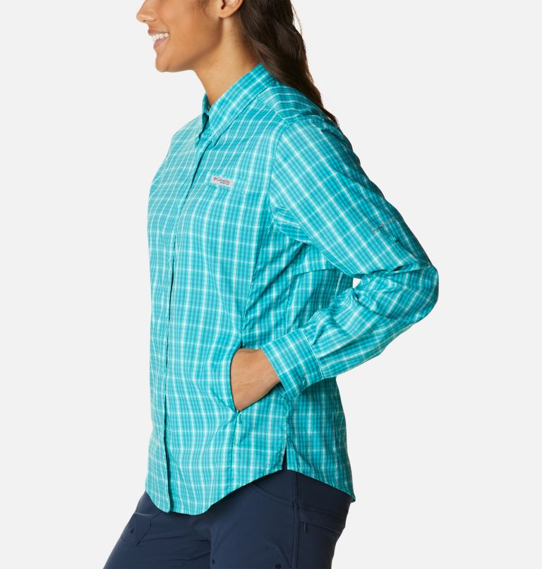 Women's PFG Super Tamiami Long Sleeve Shirt, Color: Deep Marine Gingham, image 3
