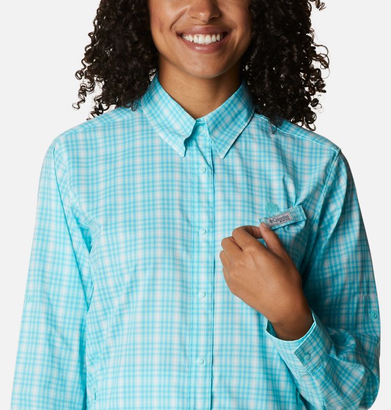 Women's PFG Super Tamiami Long Sleeve Shirt, Color: Atoll Gingham, image 4