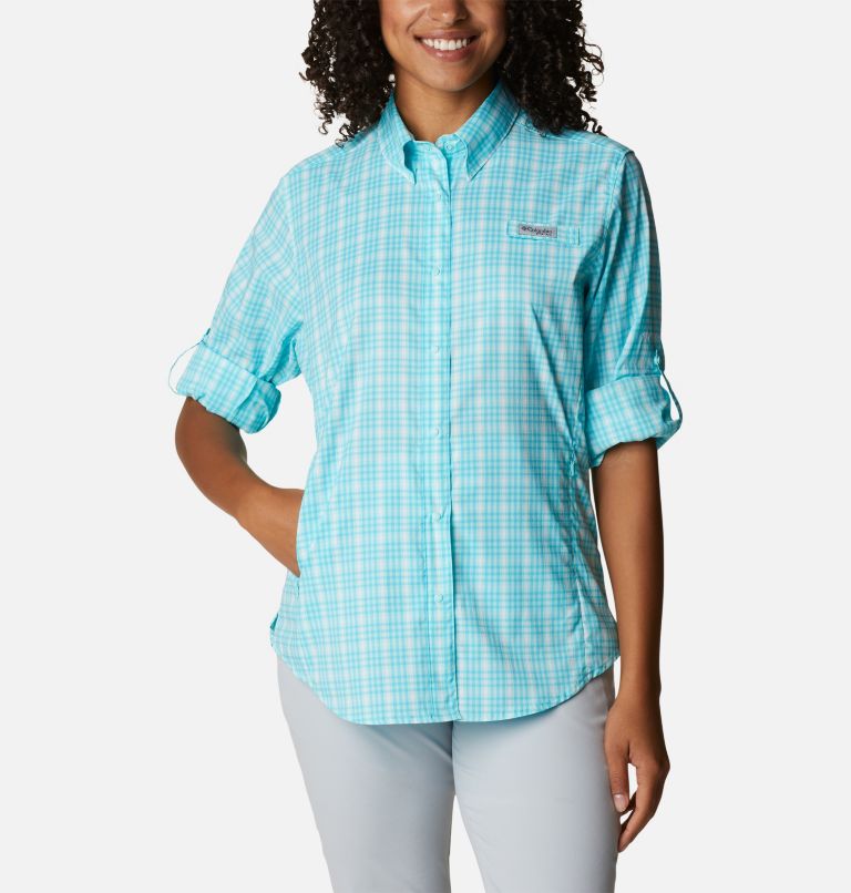 Women's PFG Super Tamiami Long Sleeve Shirt, Color: Atoll Gingham, image 6