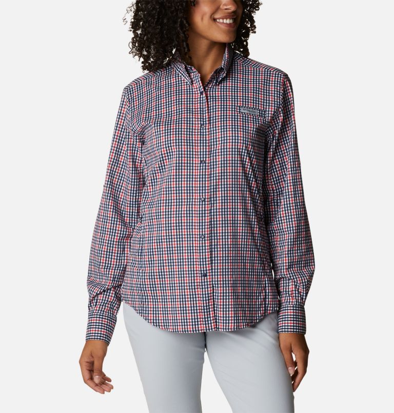 Thumbnail: Women's PFG Super Tamiami Long Sleeve Shirt, Color: Collegiate Navy Gingham, image 1