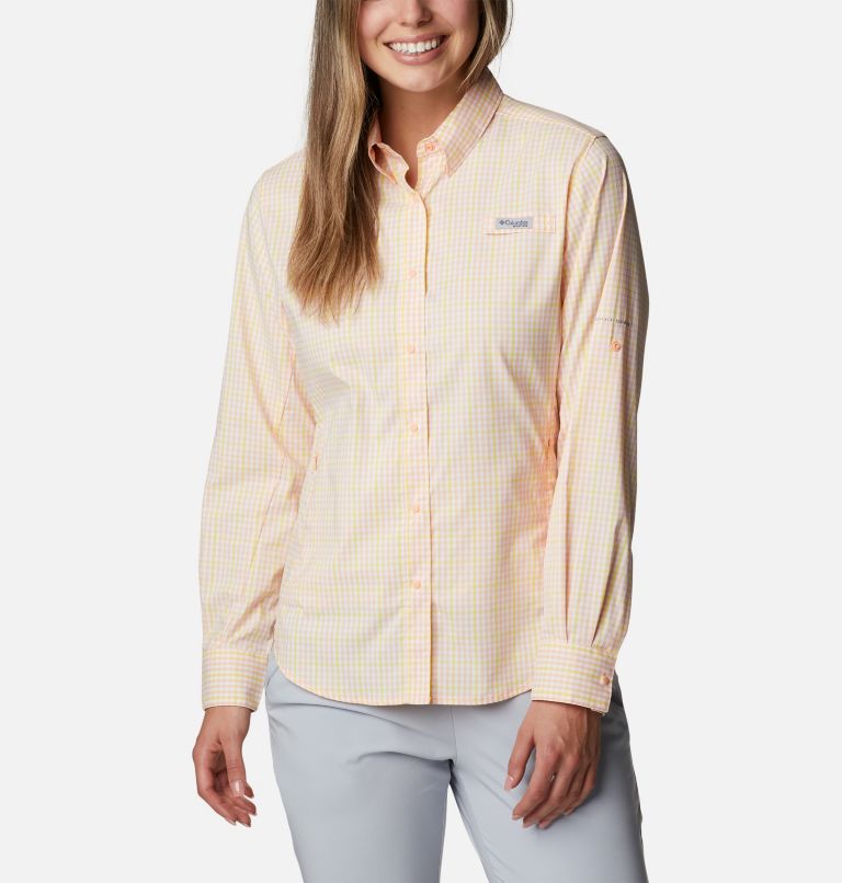Thumbnail: Women's PFG Super Tamiami Long Sleeve Shirt, Color: Sun Glow Gingham, image 1