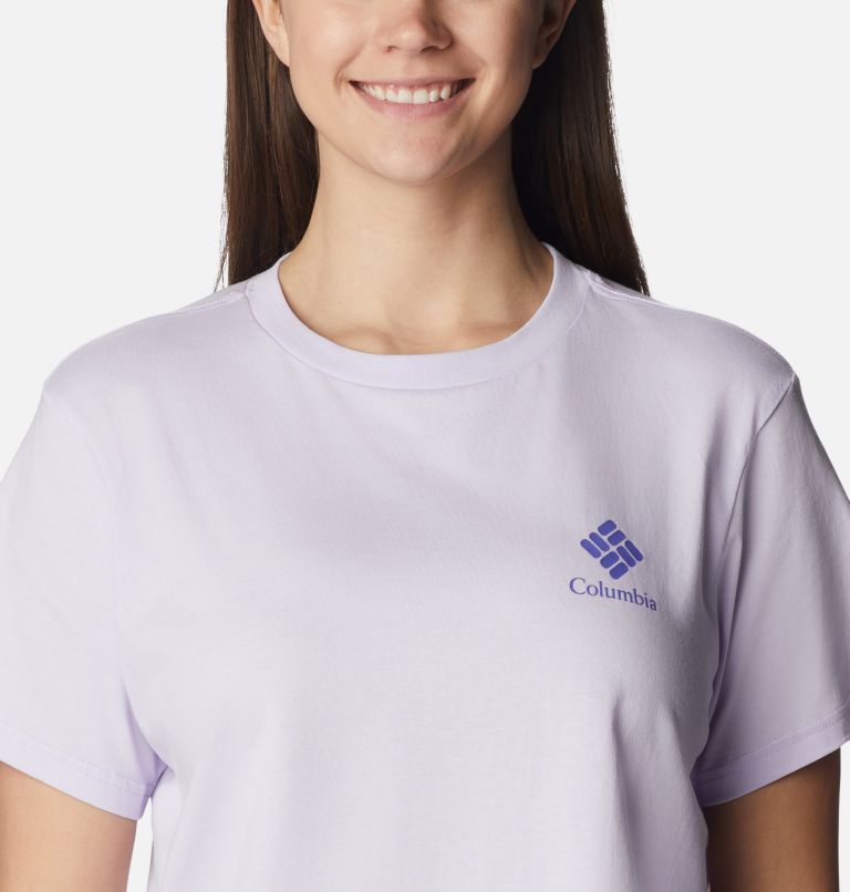 Thumbnail: North Cascades Graphic Cropped T-Shirt für Frauen, Color: Purple Tint, Framed Halftone Logo Grx, image 4