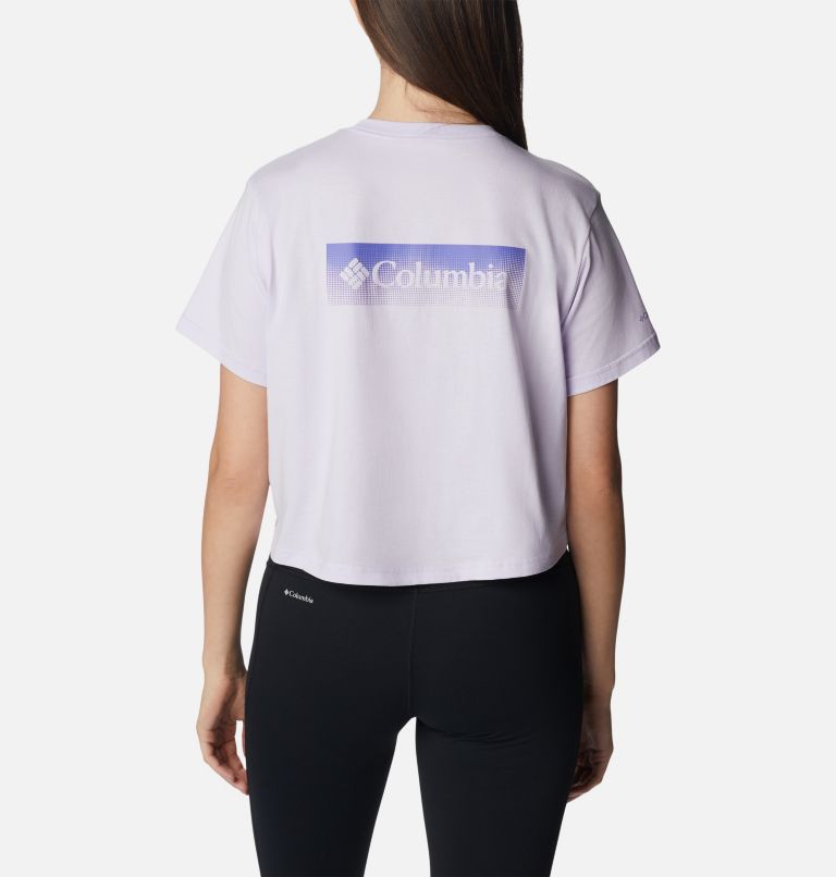Thumbnail: Women’s North Cascades Graphic Cropped T-Shirt, Color: Purple Tint, Framed Halftone Logo Grx, image 2