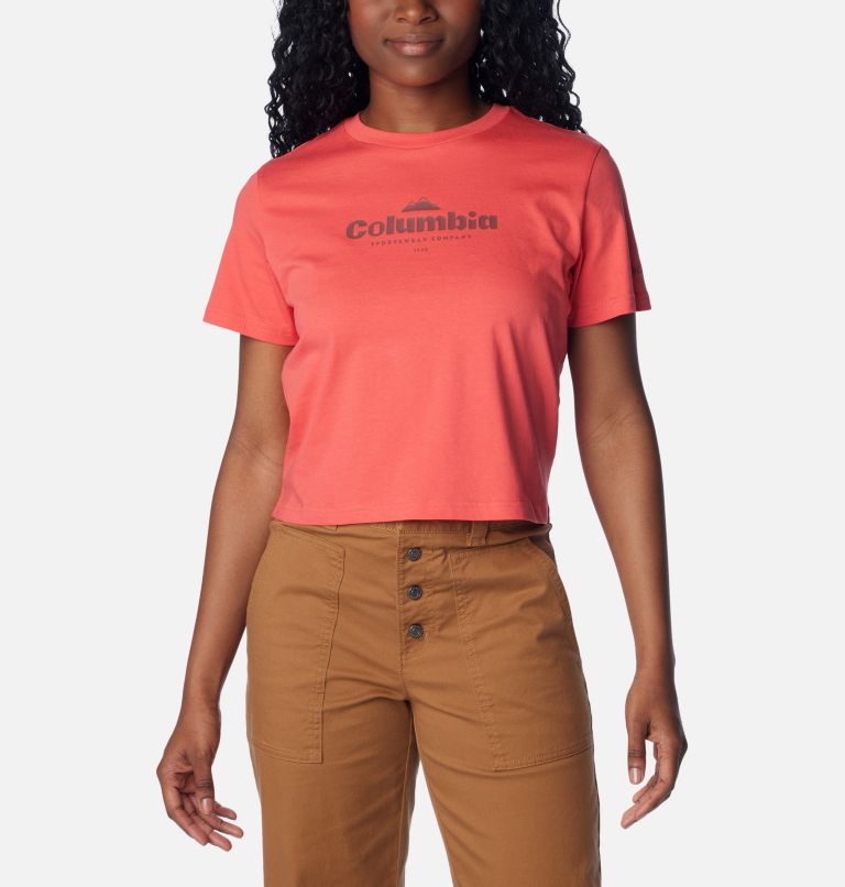Women’s North Cascades Graphic Cropped T-Shirt, Color: Juicy, Elevated High, image 1