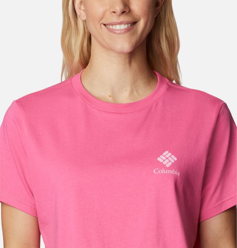 Women’s North Cascades Graphic Cropped T-Shirt, Color: Wild Geranium, Framed Halftone Logo Grx, image 4