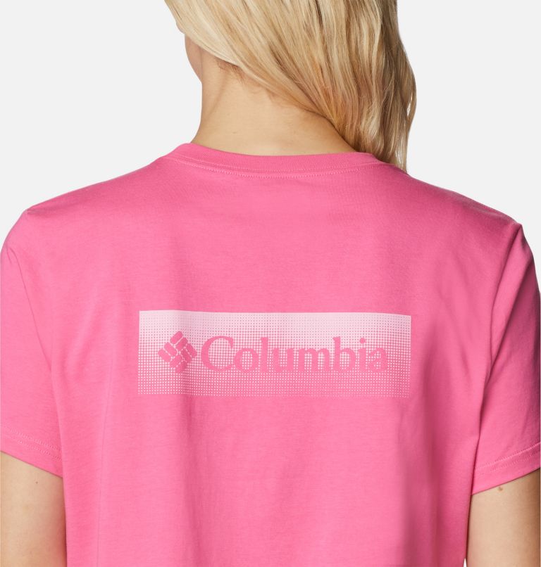 Women’s North Cascades Graphic Cropped T-Shirt, Color: Wild Geranium, Framed Halftone Logo Grx, image 5