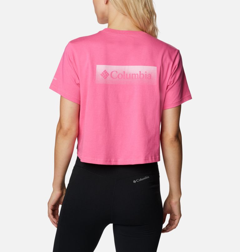 Thumbnail: Women’s North Cascades Graphic Cropped T-Shirt, Color: Wild Geranium, Framed Halftone Logo Grx, image 2