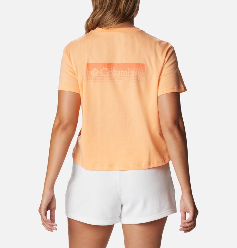 Women’s North Cascades Graphic Cropped T-Shirt, Color: Peach, Framed Halftone Logo Graphic, image 2