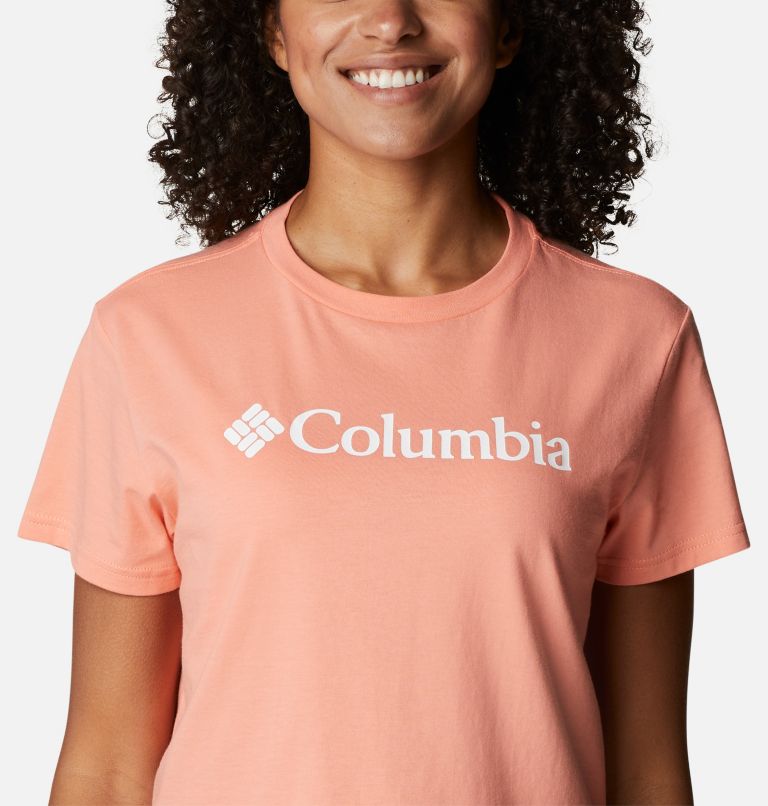 T-shirt grafica corta North Cascades da donna, Color: Coral Reef, White Logo, image 4