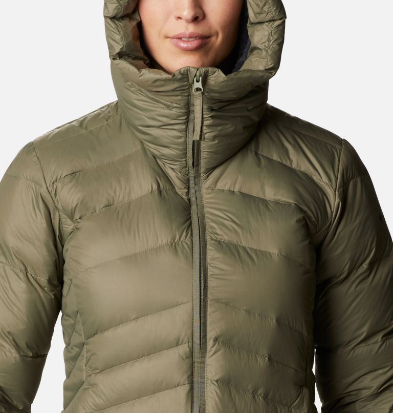 Women's Autumn Park Down Hooded Mid Jacket, Color: Stone Green