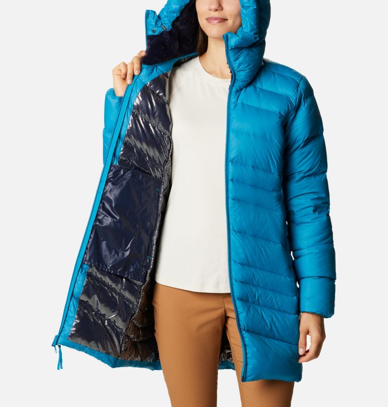 Women's Autumn Park Down Hooded Mid Jacket, Color: Fjord Blue, image 5