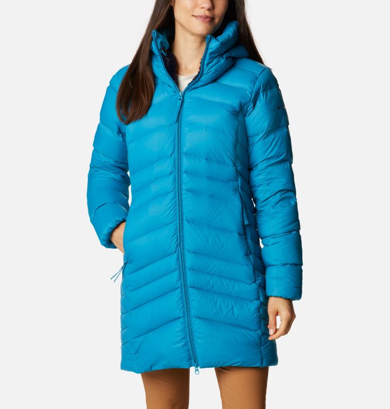 Women's Autumn Park Down Hooded Mid Jacket, Color: Fjord Blue, image 1