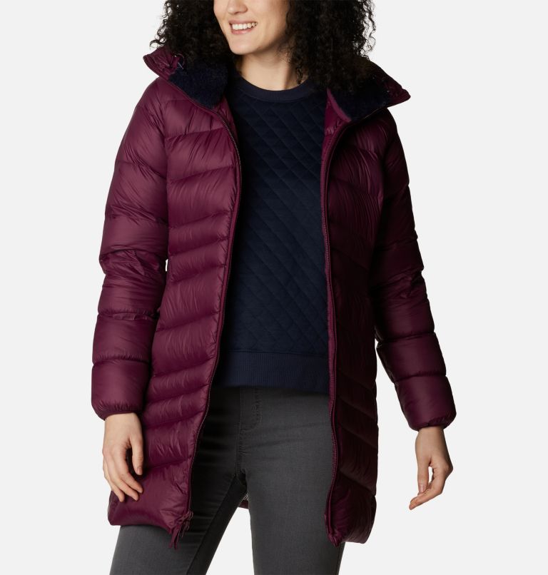 Women's Autumn Park Down Hooded Mid Jacket, Color: Marionberry, image 7