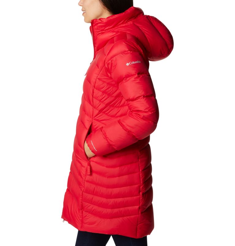 Women's Autumn Park Down Hooded Mid Jacket, Color: Red Lily, image 3
