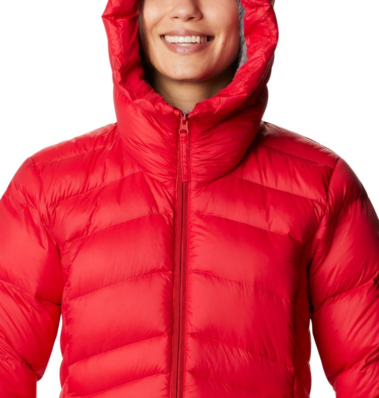 Women's Autumn Park Down Hooded Mid Jacket, Color: Red Lily, image 4
