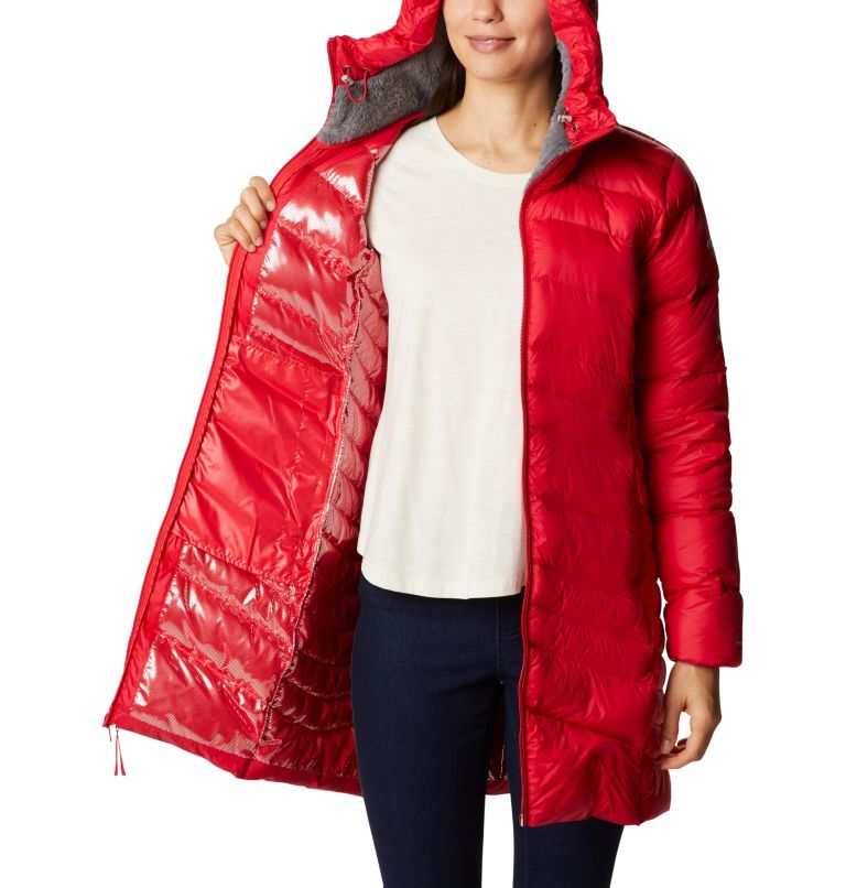 Women's Autumn Park Down Hooded Mid Jacket, Color: Red Lily, image 5