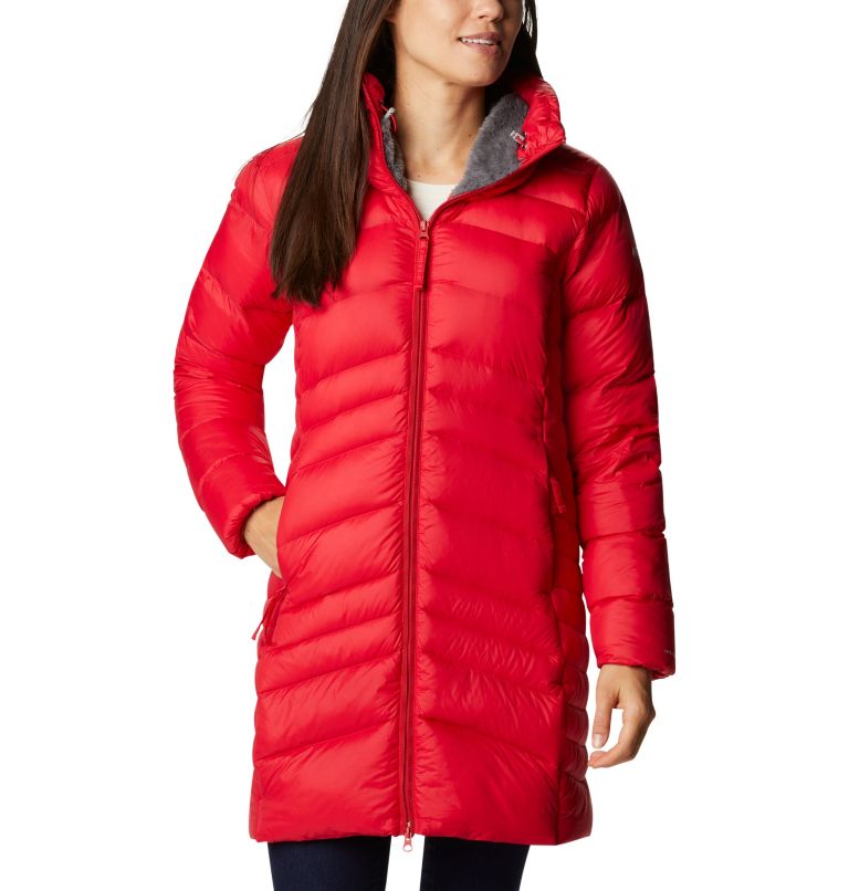 Thumbnail: Women's Autumn Park Down Hooded Mid Jacket, Color: Red Lily, image 1