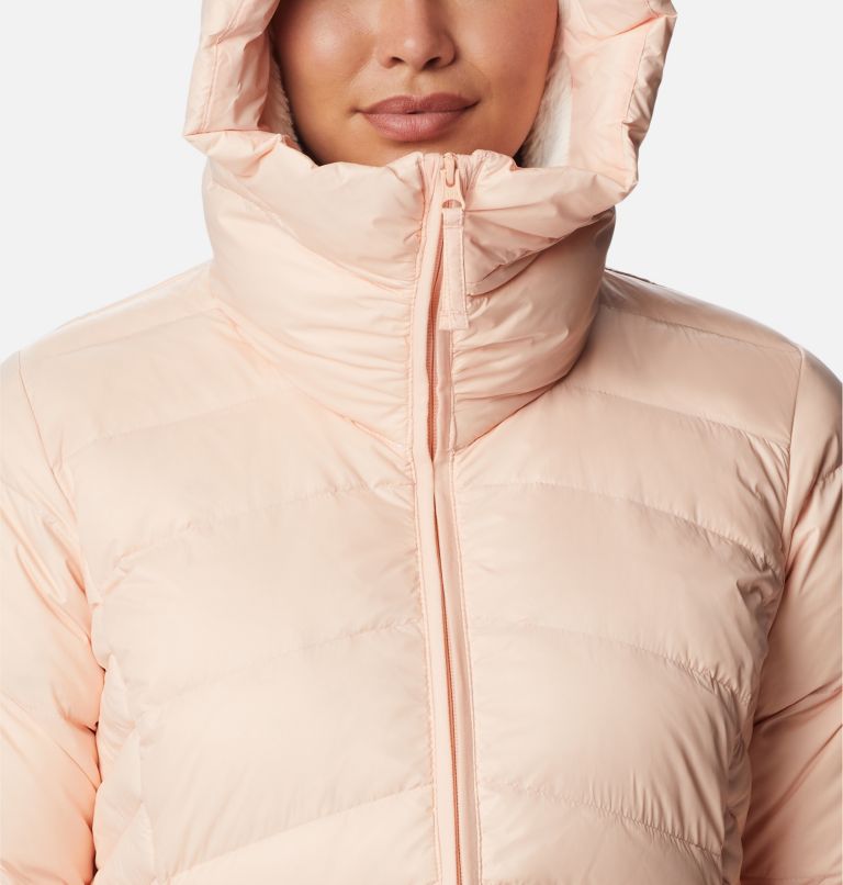 Thumbnail: Women's Autumn Park Down Hooded Mid Jacket, Color: Peach Blossom, image 4