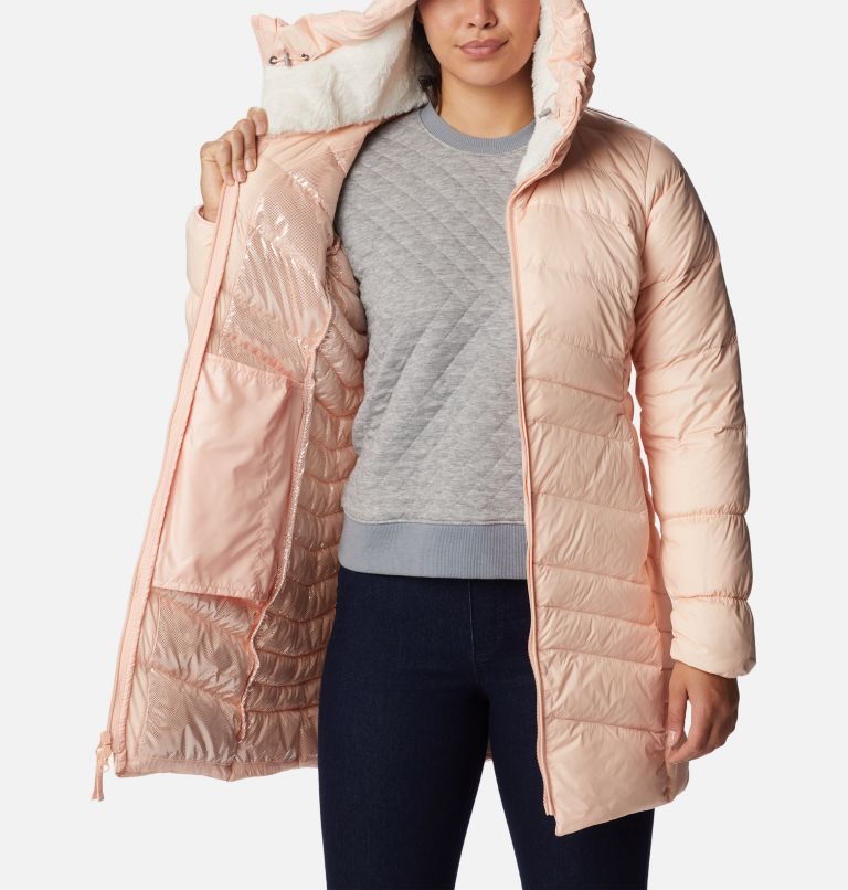 Thumbnail: Women's Autumn Park Down Hooded Mid Jacket, Color: Peach Blossom, image 5