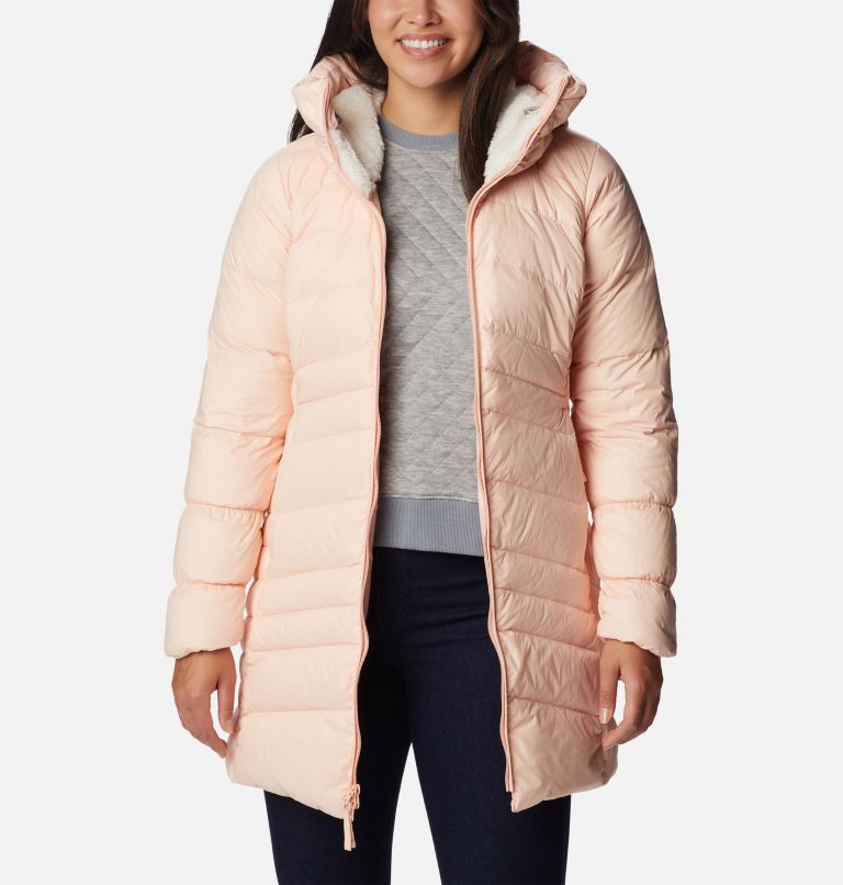 Women's Autumn Park Down Hooded Mid Jacket, Color: Peach Blossom, image 6