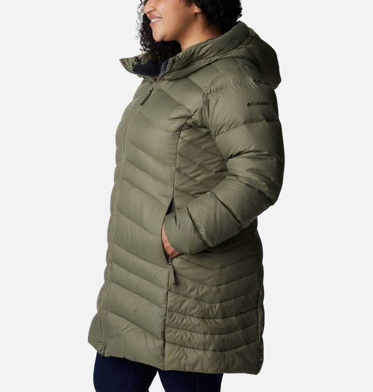 Women's Autumn Park Down Hooded Mid Jacket - Plus Size, Color: Stone Green