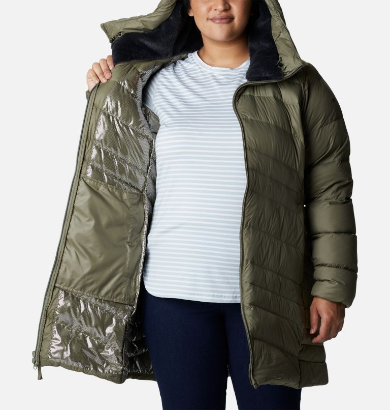 Women's Autumn Park Down Hooded Mid Jacket - Plus Size, Color: Stone Green, image 5