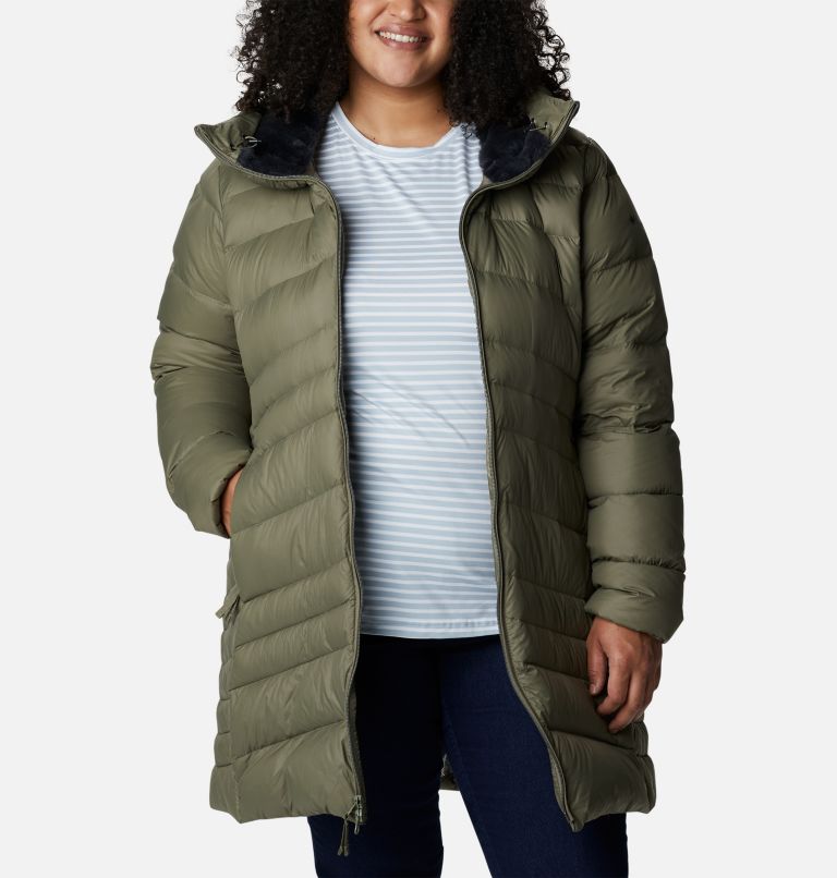 Women's Autumn Park Down Hooded Mid Jacket - Plus Size, Color: Stone Green, image 6