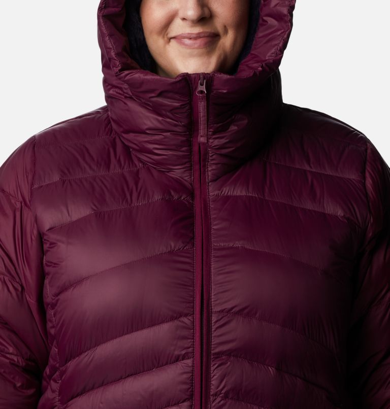 Thumbnail: Women's Autumn Park Down Hooded Mid Jacket - Plus Size, Color: Marionberry, image 4