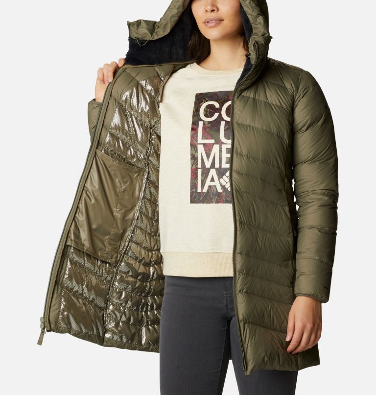 Women's Autumn Park Down Long Jacket, Color: Stone Green, image 5