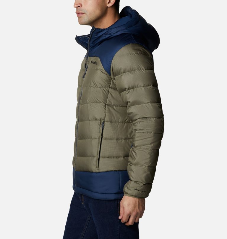 Men's Autumn Park Down Hooded Jacket, Color: Stone Green, Collegiate Navy, image 3