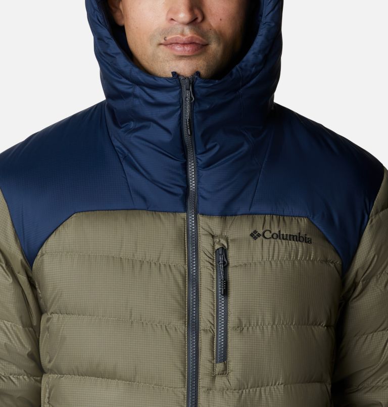 Men's Autumn Park Down Hooded Jacket, Color: Stone Green, Collegiate Navy, image 4