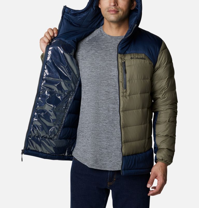 Men's Autumn Park Down Hooded Jacket, Color: Stone Green, Collegiate Navy, image 5