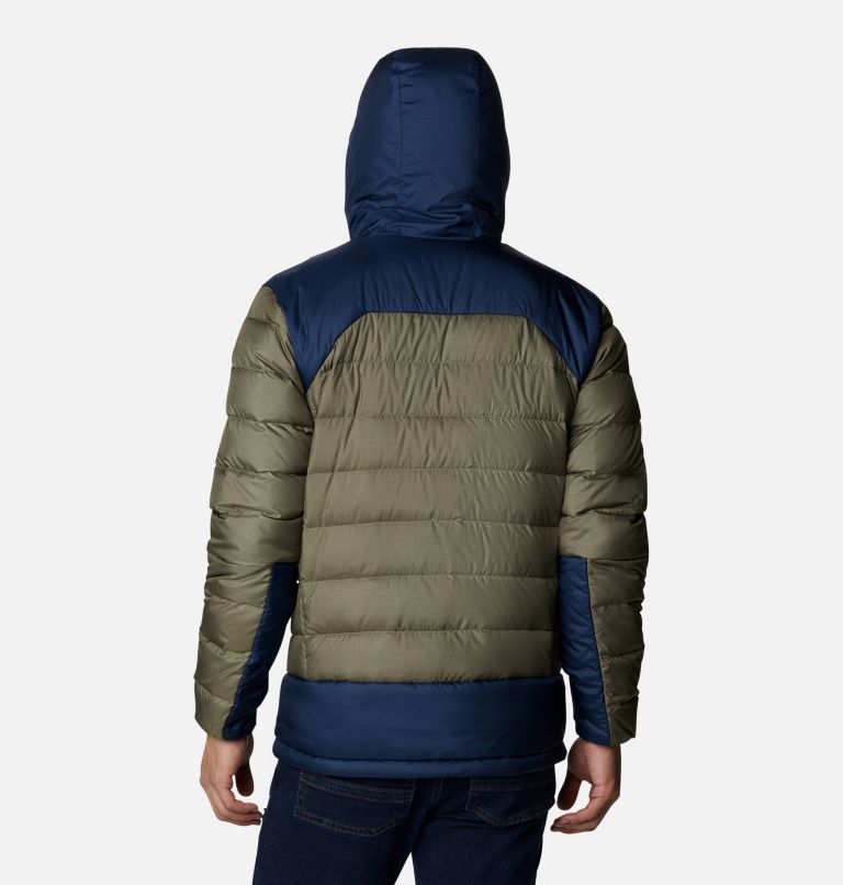 Men's Autumn Park Down Hooded Jacket, Color: Stone Green, Collegiate Navy, image 2