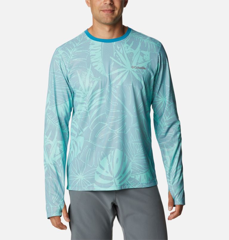 Men's Sun Deflector Summerdry Long Sleeve Shirt, Color: Deep Marine King Palms
