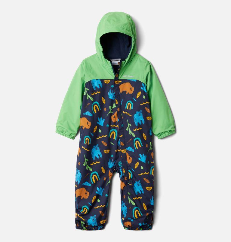 Toddler Critter Jitters II Rain Suit, Color: Collegiate Navy Joyful Shapes, Green Boa, image 1