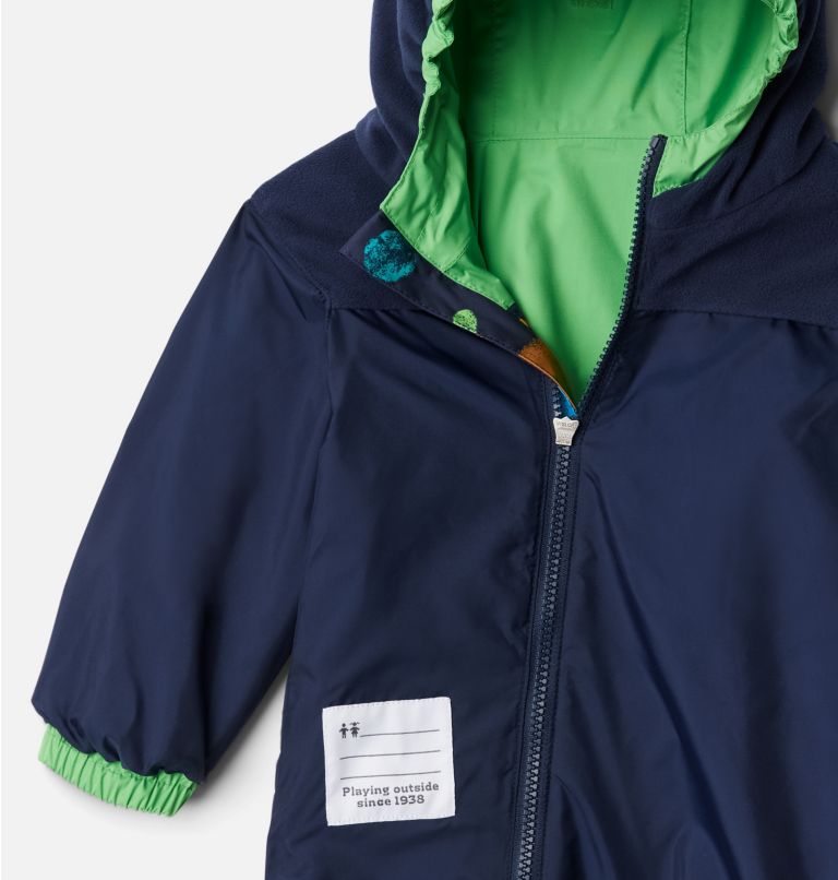 Critter Jitters II Rain Suit | 464 | 18/24, Color: Collegiate Navy Joyful Shapes, Green Boa, image 3