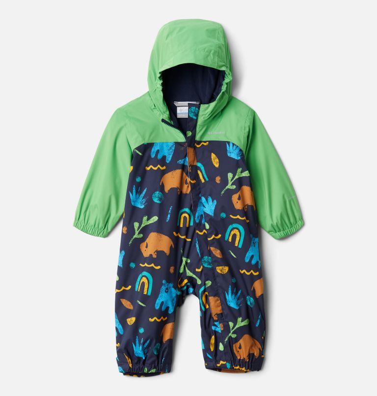 Critter Jitters II Rain Suit | 464 | 18/24, Color: Collegiate Navy Joyful Shapes, Green Boa, image 1