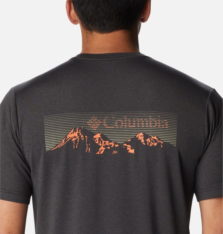 Thumbnail: Men's Tech Trail Graphic T-Shirt, Color: Black Hthr, Shady Peaks Graphic, image 5