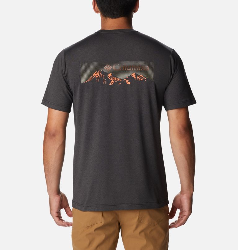 Men's Tech Trail Graphic T-Shirt, Color: Black Hthr, Shady Peaks Graphic, image 2