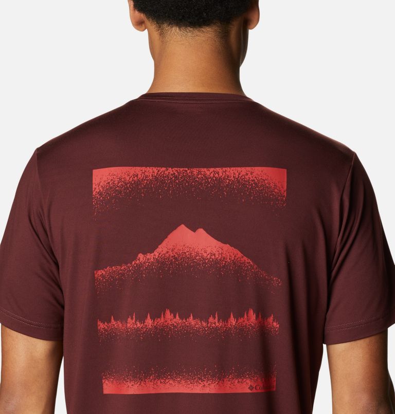 Men's Tech Trail Graphic T-Shirt, Color: Elderberry, Stippled Hills Back, image 5