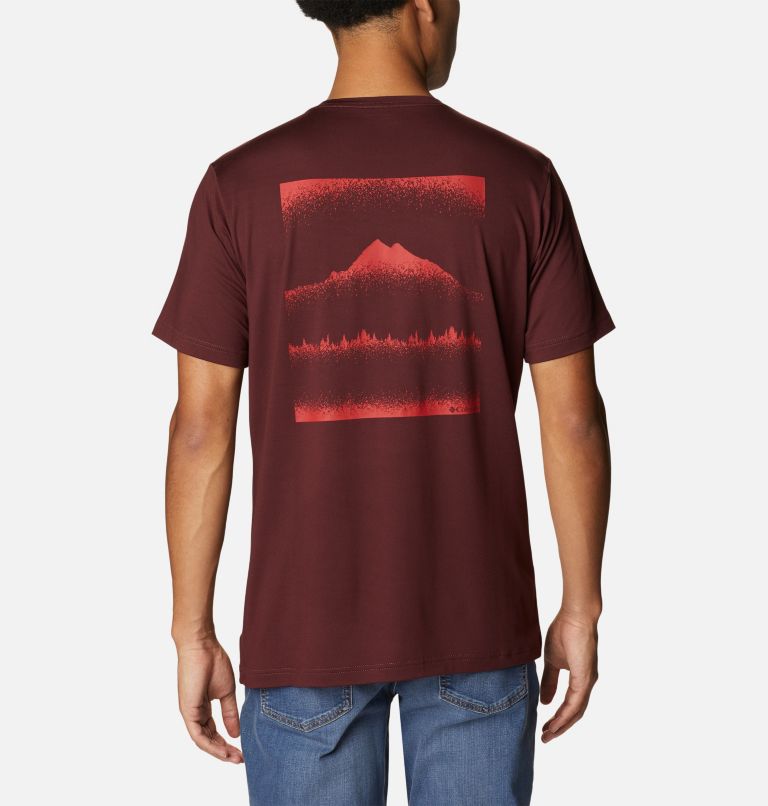 Thumbnail: Men's Tech Trail Graphic T-Shirt, Color: Elderberry, Stippled Hills Back, image 2