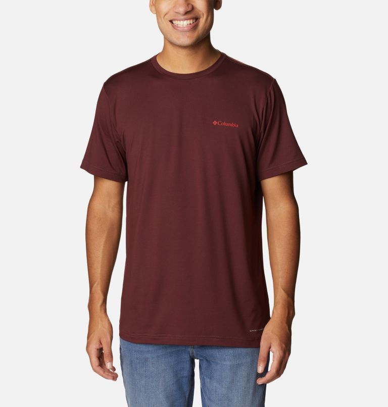 Men's Tech Trail Graphic T-Shirt, Color: Elderberry, Stippled Hills Back, image 1