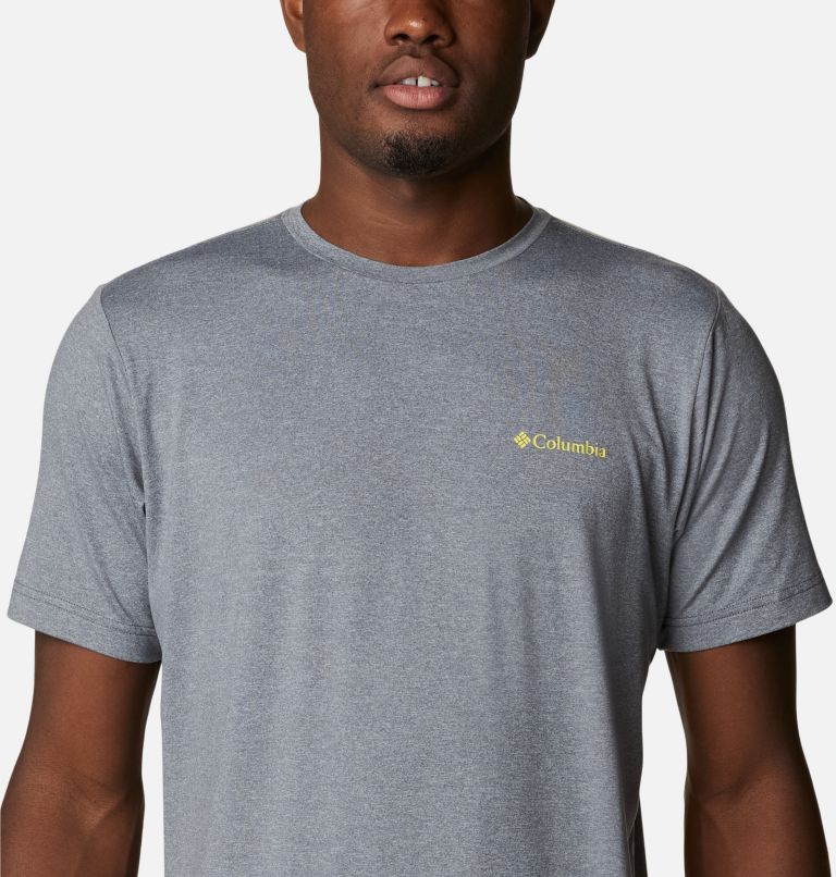 Thumbnail: Men's Tech Trail Graphic T-Shirt, Color: City Grey Heather, Mirror Mountains Back, image 4