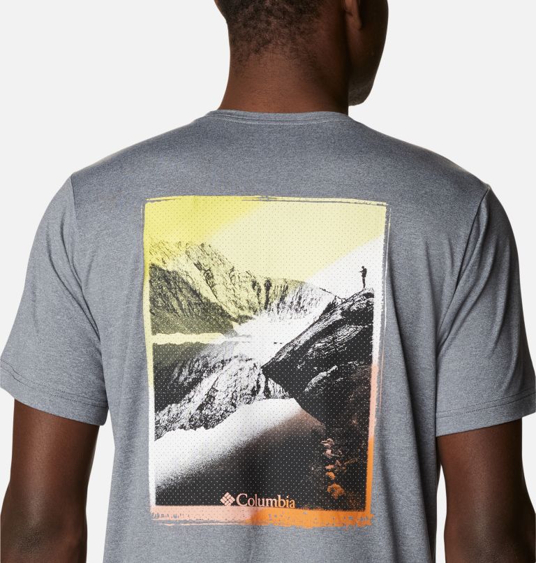 Men's Tech Trail Graphic T-Shirt, Color: City Grey Heather, Mirror Mountains Back, image 5